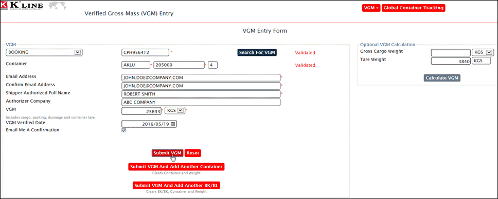 VGM Web Entry Tool