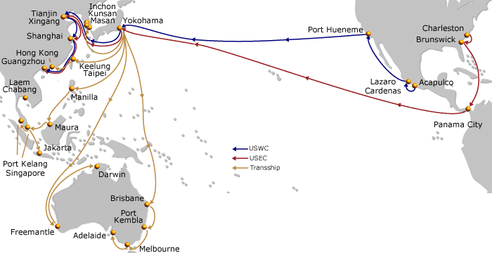 N America East and West Coast Asia and Australia